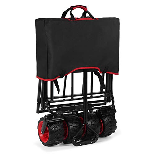 SAMAX Carrito de Off-Road a Mano Plegable Coaster Carretillas de Jardín Playa de Carro Negro/Rojo - SAMAX