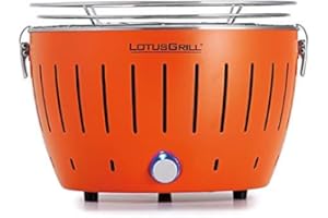 LotusGrill S Small Kompakt Mandarinenorange der raucharme Holzkohle-/Tischgrill Stromversorgung via USB-Anschluß oder Powerbank. Für Camper, Wanderer und auf dem Boot geeignet
