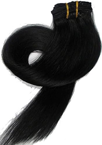 Queen Wig 20" Straight Clip in Remy Human Hair Extensions 7pcs 70g 1# Jet Black