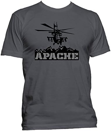 Ah-64 Apache. Helicopter. Ringspun Crewneck Mens T-shirt. Charcoal Large