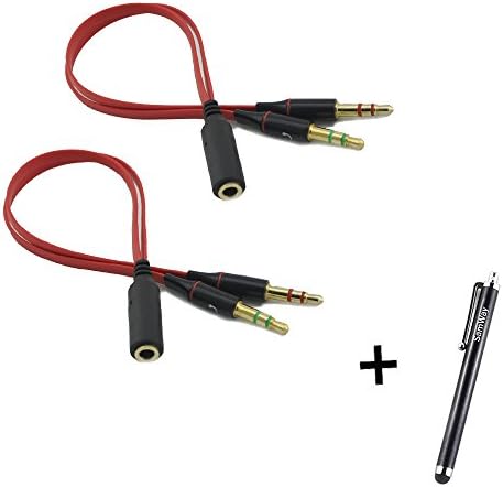 SamWay Red Headset Buddy Adapter:Smartphone Headset to PC Adapter - Use a 3.5mm iPhone/Smartphone Headset With Your PC, Converts 3.5mm Plug to Dual Mic/Audio 3.5mm, for Skype/VOIP; 1 to 2 Audio Splitter Cable Adapter