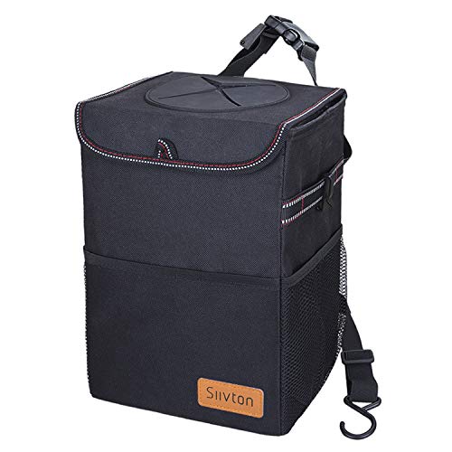 Siivton Car Rubbish Bin, Waterproof Car Trash Can with Lid and Storage Pockets, Portable & Foldable Car Boot Bag for Car/SUV/Truck/Minivan