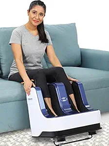 JSB HF04 Leg Foot Massager Machine for Pain Relief at Home with Roller, Kneading, Vibration & Heat (AC) (White-Blue)