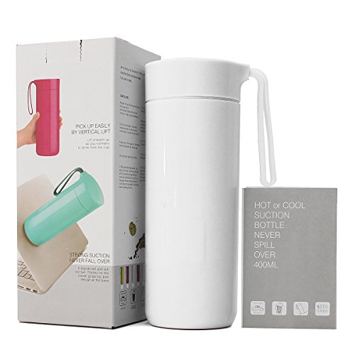 TAPCET 400ml Weißes Reisebecher Vakuum Thermosflasche Edelstahl Isolierflasche Trinkflasche Becher Unten mit Saugnäpfen Für Büro Schule Fitness Outdoor Sport - 7