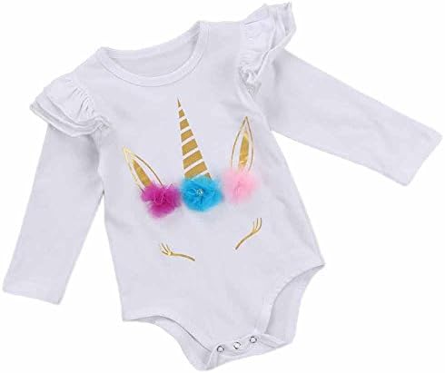 BESTOPPEN Newborn Infant Baby Girls Clothing Outfits Fashion Cute Long Sleeve Unicorn Printing Romper Jumpsuit Bodysuit Baby Gift Summer Cotton Clothes For 0-24 Months (100/18-24M, White)