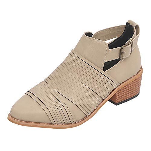 Preisvergleich Produktbild Halbschaft Stiefel Damen,Elecenty Frauen Stiefeletten Elegante Schnürstiefel Schnallen Kurzschaft Solide Trichterabsatz Lederstiefel Spitzschuh Schnürboots