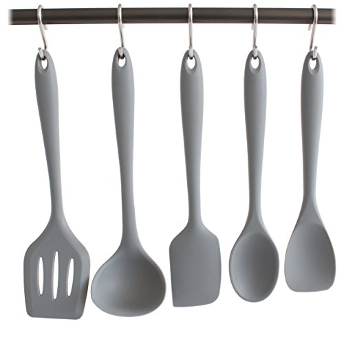 Oxid7® Küchenhelfer-Set / 5-teiliges Küchenbesteck-Set Silikon/Nylon (Pfannenwender, Suppenkelle, Schaumlöffel, Teigschaber, Turner) - 2
