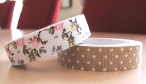 FLORAL & CAPPUCCINO DOTS SET OF 2 X 5M ROLLS COTTON FABRIC STICKY ADHESIVE DECORATIVE TAPE TRIM CRAFT DIY WRAP