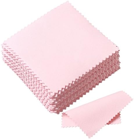 50 Pieces Jewelry Cleaning Cloth, Sicai Polishing Cloth UltraSoft Jewelry Polishing Cloth for Silver, Gold, Brass-Cleaning, Watches and Camera Shot Pink