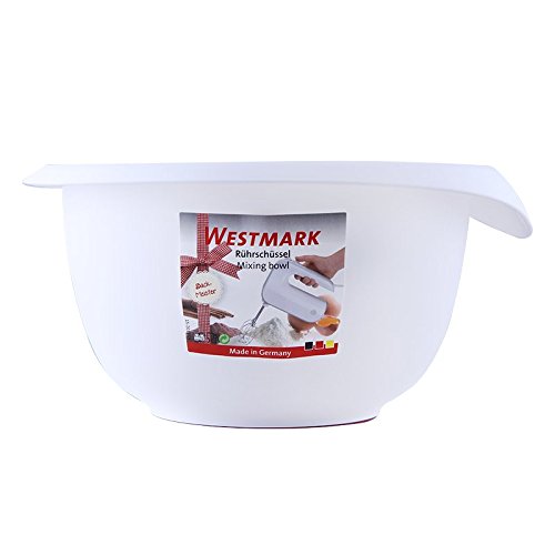 Westmark Rühr-/Backschüssel mit Spritzschutz, Deckel und Ausgießer, Kunststoff, Füllvolumen: 2,5 Liter, Weiß/Rot, 3153227R - 3