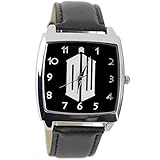 taport® DR WHO Quarz quadratisch SCI FI Armbanduhr Schwarz Echt Leder Band + Gratis Ersatz Batterie + Gratis Geschenkverpackung