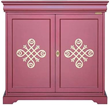 2 door cupboard in ruby color and gold patterns, wooden sideboard for living room, dining room cupboard made in Italy, gold friezes, sizes width 93 x depth 40 x height 89.5 cm, dining room cabinet