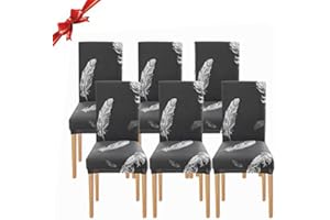 Jaotto Housse de Chaise Salle à Manger Extensible 6 Pièces,Housse de Chaise Universelle Lavables,Couverture de Chaise Facile à Nettoyer pour Décor Salle à Manger Hôtel Restaurant(Plume,par 6)