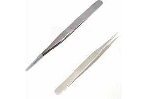 VERODA Stainless Straight Extra Fine Point Tweezers Jewelers Tool with Protective Plastic Sleeve for Jewelry DIY Crafts Pack of 2