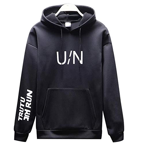 Preisvergleich Produktbild SHINEHUA Herren Basic Kapuzenpullover, Herren Herbst Winter Langärmelig Brief gedruckt Sweatshirt-Tasche Hoodie Tops Pullover Hoodie Jacke Sweatjacke Sweatshirt Sweater (Schwarz,XXXXL)