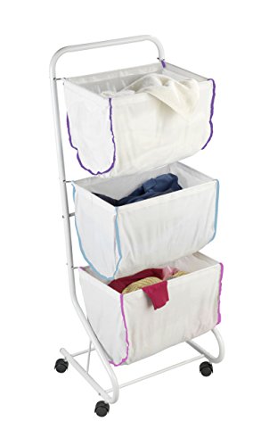 WENKO 62080100 Wäschesammler Escala – mit 3 Körben, pulverbeschichtetes Metall, 44 x 126 x 46 cm, Weiß - 2