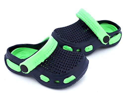 Fashion&Joy – CLOGS Baby in navy grün Gr. 19 mit Fersenriemen und Profilsohle – Kinder Badeschuhe Sandalen – GESCHÜTZT UND GUT BELÜFTET durch den Sommer – Hausschuhe Pantoletten Babyclogs Jungen Clog Typ429 - 2