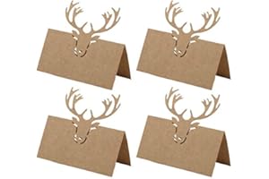 HOMO TRENDS 50Pcs Place Cards for Table, Kraft Christmas Card Holder Christmas Table Name Place Card, Antler Table Name Cards Christmas Table Settings for Wedding Supplies or Party Favor
