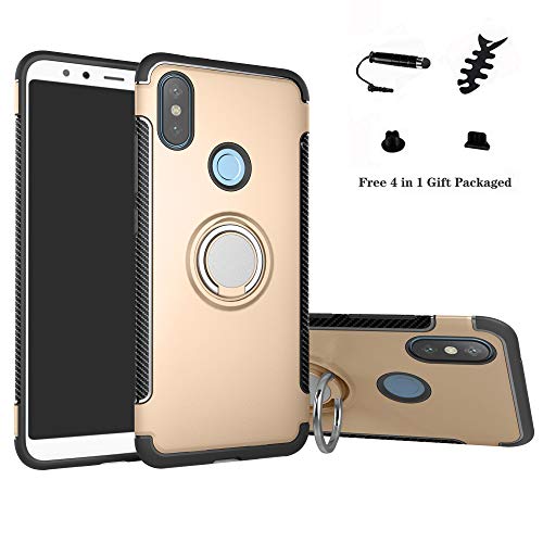 LFDZMi A2 Case, 360 Degree Rotating [Ring Holder Kickstand] Flexible Soft TPU Silicone Hybrid Cover for Xiaomi Mi A2 / Mi 6X { Not fit Mi A2 Lite },Gold