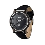 Zeitholz Herren-Holzuhr Eibenstock/schwarzes Lederarmband/Sandelholz-Gehäuse/nachhaltig / handgefertigt