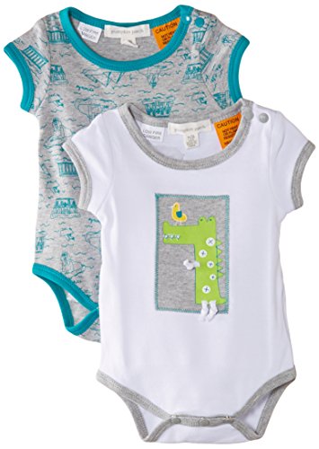 Pumpkin Patch Baby Boys 0-24M 2Pk Croc Bodysuit Romper, Grey (Ash Marle), 3-6 Months