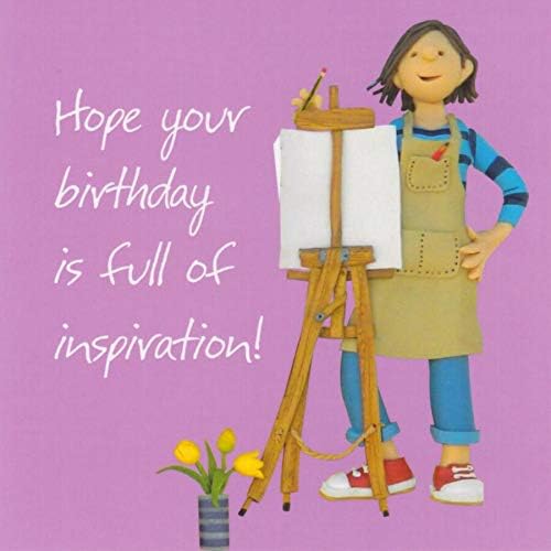 Holy Mackerel Inspiration birthday card - a female painting themed birthday card by Erica Sturla with an image of one of her polymer clay figures - 15cm square and blank inside - made in the UK