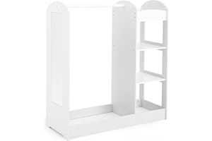 GYMAX Kids Dress up Storage, Wooden Children Wardrobe with Mirror, Clothes Rail and 4-Tier Shelves, Toddlers Closet for Girls Boys Bedroom (White)
