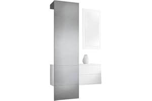 Vladon Garderobe Carlton Set 2, Made in Germany, Garderobenset bestehend aus 1 Garderobenpaneel, 1 Schubkastenschrank und 1 Wandspiegel, Weiß matt/Scratchy Metal (105 x 193 x 35 cm)