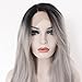 24" Black&Gray Long Wavy Lady Fashion Daily Heat Resistant Lace Front Hair Wig