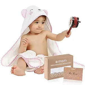 DOTMOM Premium Ultra Soft Organic Bamboo 3 in 1 Baby Hooded Bath Towel, White