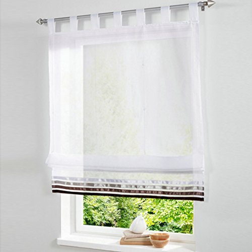 HongYa Bändchenrollo Raffrollo transparenter Voile weiße Gardine mit Satinbände H/B 155/100 cm Schlaufen