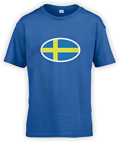 This Way Up Swedish Flag Kids T-Shirt [Royal Blue Large]