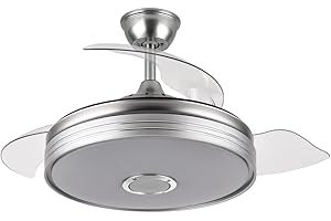 FABRILAMP TODOLAMPARA - Ventilador de techo con luz LED 36W motor DC y Altavoz modelo MATANUSKA Níquel, 3 tonalidades con memoria, aspas retráctiles, 6 velocidades, control remoto, temporizador, silencioso