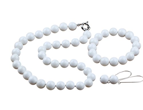 Treasurebay 2mm White Sea Shell Beaded Necklace, Bracelet and Earrings Jewellery Set