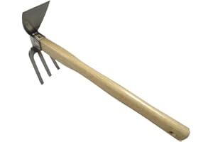 SOFIALXC Gartenhacke, Doppelköpfiges Unkrautwerkzeug – Kultivator-Zinken, Kombi-Gartenwerkzeuge mit Edelstahl-Klingenkopf und Gabeln