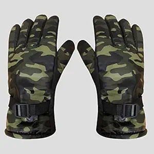 Generic Warm Winter Army Green Waterproof Gloves Inside Fur for Men & Women X- Large_046