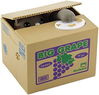 FRE Funny Cat Stealing Money Coin Bank Money Box Piggy Bank Money Bank - Grey