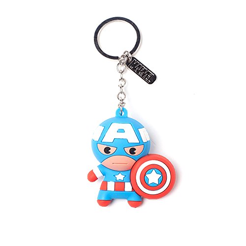 Preisvergleich Produktbild Bioworld Marvel Comics Captain America Charakter 3D Anhänger Gummi Schlüsselanhänger (Ke020302Cap) Schlüsselanhänger, 16 cm, Multi