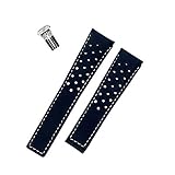 ROUHO Faltschliesse Aus Blauem Mattem Leder Mit Armband Für Die Tag Heuer Carrera-Serie-Weiße + Silberne Schnalle 22mm