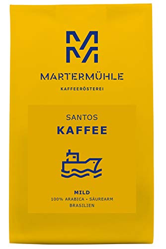 Martermühle | Kaffee Santos (500g) | Ganze Bohnen | Premium Kaffeebohnen aus Brasilien | Schonend geröstet | Kaffee säurearm | 100% Arabica