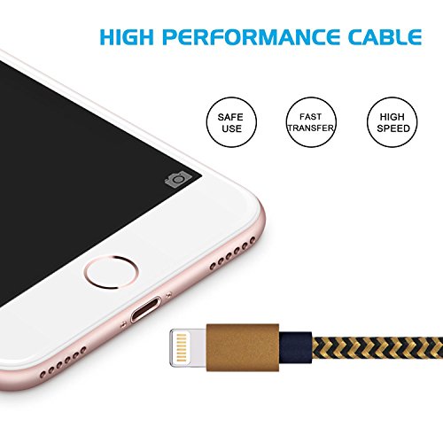 Ladekabel, Tankaye 3PCS-2M Nylon geflochtene Blitz auf USB Ladekabel Ladegerät für iPhone 7, 7plus, iPhone 6s, 6, 6plus, 6s plus, iPhone 5s, 5, 5c, SE, iPad & iPod und mehr (Kaffee+Schwarz) - 3