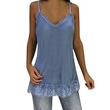 Yvelands Damen Weste unterhemd Camisoles Feste sexy Spitze Patchwork Einsatz Sling lose Tank Tops Bluse(Blau,M)