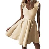 iHENGH Damen Sommer Rock Lässig Mode Kleider Bequem Frauen Röcke Ärmelloses Damen V Ausschnitt Party Cocktail Damen Mini, figurbetontes Kleid(Gelb, 2XL)