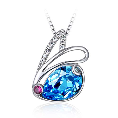 Preisvergleich Produktbild SHATANQ Halskette S925 Silber öSterreichischen Kristall AnhäNger Luxus Roche Crystal Bunny Schmuck,Blau,925er Silber