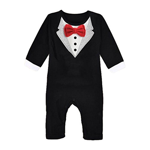 Happy Cherry Kids Child Toddler Baby Boy One Piece Long Sleeves Cute Romper Suite with Red Bowtie