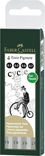 Faber-Castell 166004 - 4er Set Tintenschreiber ECCO-PIGMENT, wasserfest, Inhalt: 0,1 mm, 3 mm, 5 mm, 7 mm, schwarz