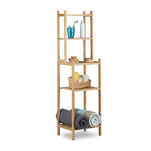 Relaxdays Badregal Bambus, 5 Ablagefächer für Küche, Flur, Badezimmer, offenes Standregal HxBxT: 121 x 33 x 28 cm, natur