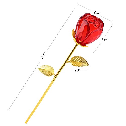 Rosen – Crystal Rosenknospe mit Gold 24K Stem – Beste Geschenk für Muttertag, Valentinstag, Muttertag, Jubiläum, Hochzeit, Geburtstagsgeschenk (rot) - 2