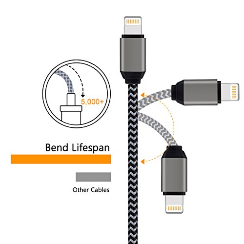 Cable iPhone Chargeur iPhone Vers USB- Lot de 3  1m 2m 3m  Cable Lightning en Nylon Tress   Robuste avec Connecteur Ultra R  sistant en Aluminium pour