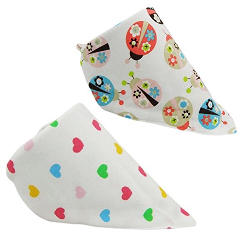 Set Of 2 Baby Cute Bandana Drool Bibs Unisex Cotton ( Beatles & Peach Hearts )